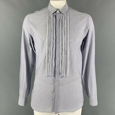 NEIL BARRETT Size L Blue Stripe Cotton Raw Ed...