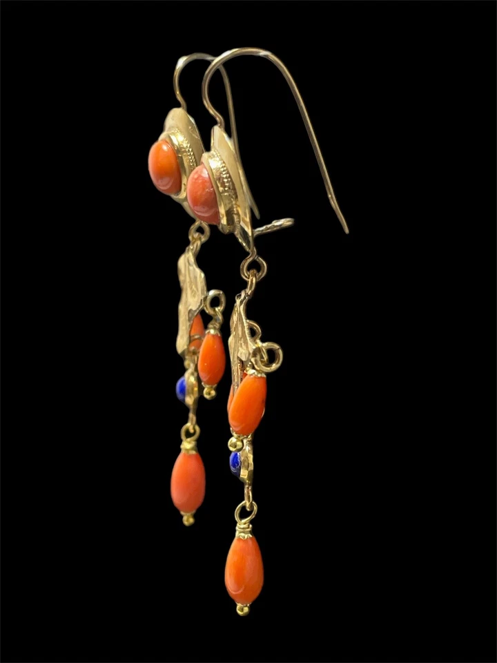 Orecchini in Art déco con Corallo Sciacca e onice - Immagine 2 di 4