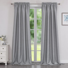 Luxury Silver Grey Faux Silk Curtains 96" - Room Darkening Drapes, 2 Panels