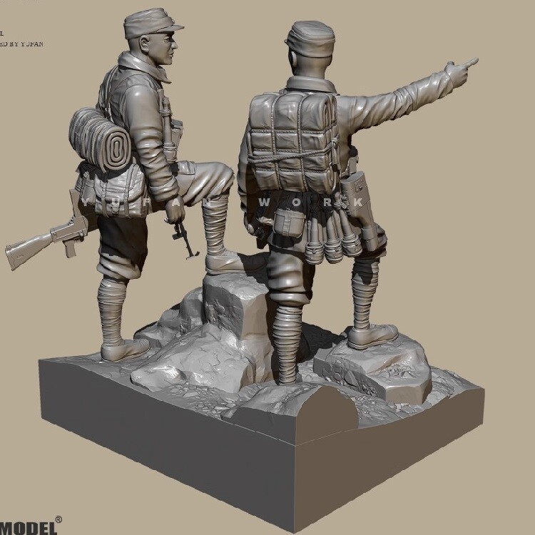 3D Printed 1/35 Eighth Route Army Soldiers Forward 2 Person Unpainted Model