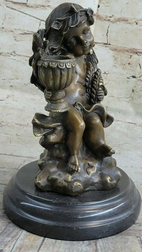 Cherub Angel Holding Celebration Cup 8.5" Bronze Stone Candleholder Sculpture - 第 4/7 張圖片