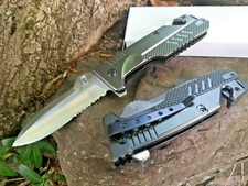 Spring assisted Pocket Knife All Metal Good Quality Tactical EDC Grey Silver