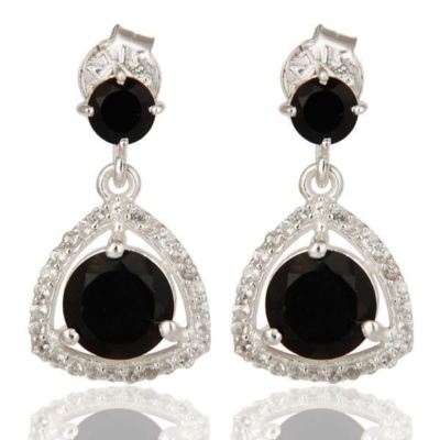 Schwarzer Onyx Weißer Topas Edelstein Fein Sterlingsilber Ohrhänger Schmuck