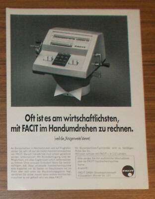Seltene Werbung FACIT Handrechenmaschine 1969