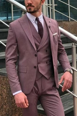 3 Piece Men's Suit Peak Lapel Dinner Formal Groomsman Tuxedo Wedding Suit Custom