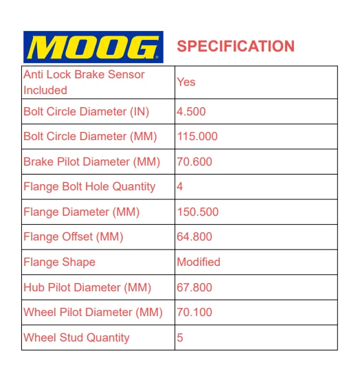 Buje de cojinete de rueda trasera Moog apto 00-07 Chevy Monte Carlo 97-02 Pontiac Grand Prix Foto 3 de 4