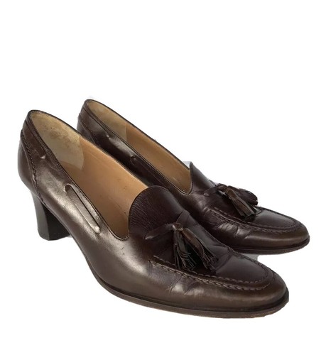 Dina Brown Leather Tassel Loafers Shoes 