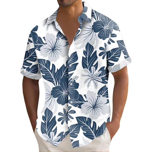 Men's Hawaiian Shirts Mens Floral Printed Button Down Short Sleeve Casual Shirts - Picture 5 of 42