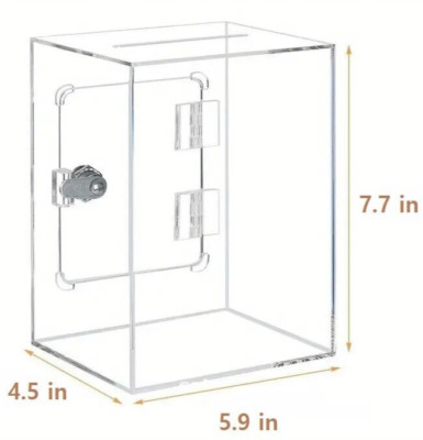 Clear Locking Deposit Box 7.5 x 5.5 Acrylic Security Suggestion Donation Box