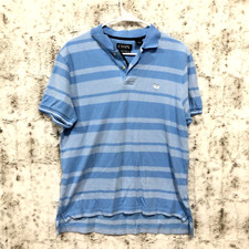 CHAPS Mens Natural Stretch Polo Shirt Medium Blue Striped Classic Preppy