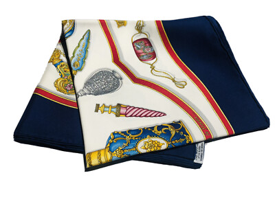 HERMES Paris  Qu  importe le flacon  Blue White Perfume Bottle 100% Silk Scarf