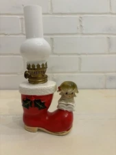 UCAGCO Mini 8" Oil Lamp Christmas Santa Boot Stocking Choir Girl Vintage RARE!