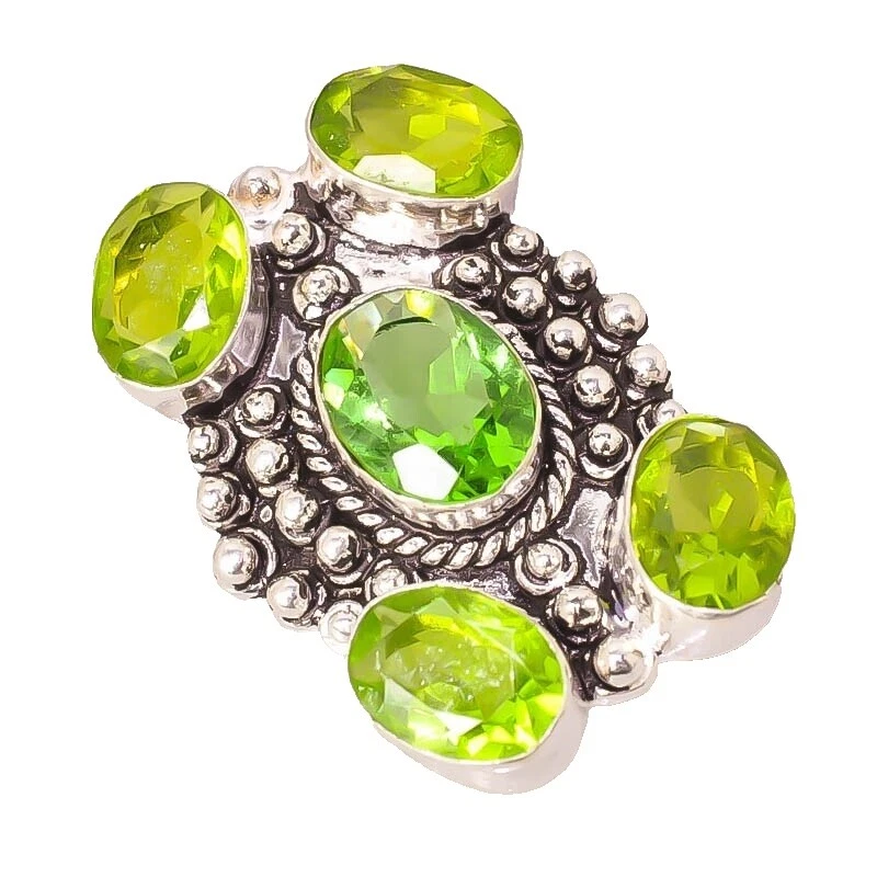 Peridot Silver Plated Band Fashion Rings