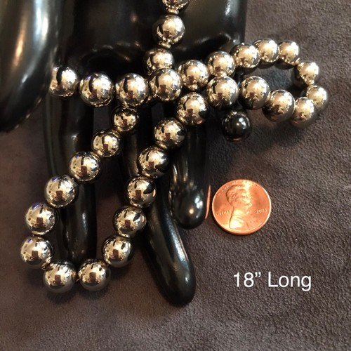 "Hermoso collar de cuentas redondas enchapado en plata de 18"" en cadena" - Imagen 3 de 3