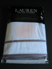 Ralph Lauren Spencer Border Euro Pillow Sham White With Taupe/Khaki Trim New