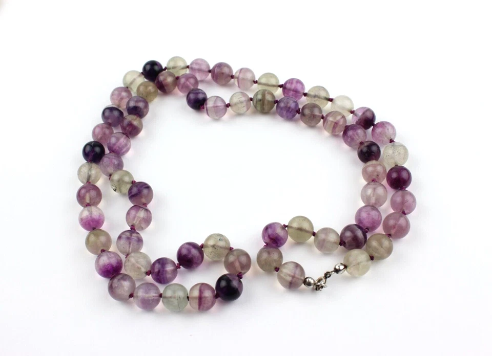 Fluorite Collana Preziose Multicolore Annodate 925 Argento Chiusura ca.76 CM - Immagine 2 di 4