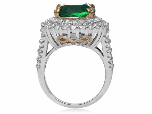 EXTRA LARGE GIA CERTIFIED 12.1CT DIAMOND & AAA EMERALD 18K 2 TONE GOLD HALO RING - Picture 4 of 4