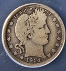 1914-S Barber Silver Quarter - ANACS Good 6 - Rare Key Date San Francisco