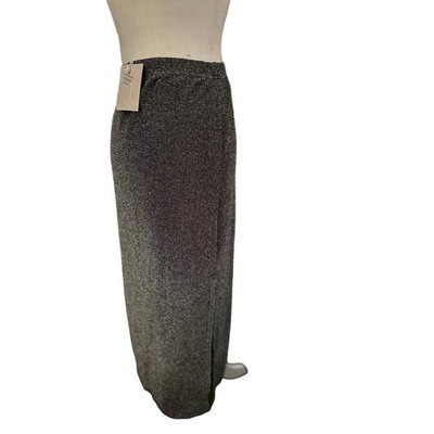 MinkPink Metallic Midi Pencil Skirt, Silver Black Shimmer Side Slit, Large, NWT