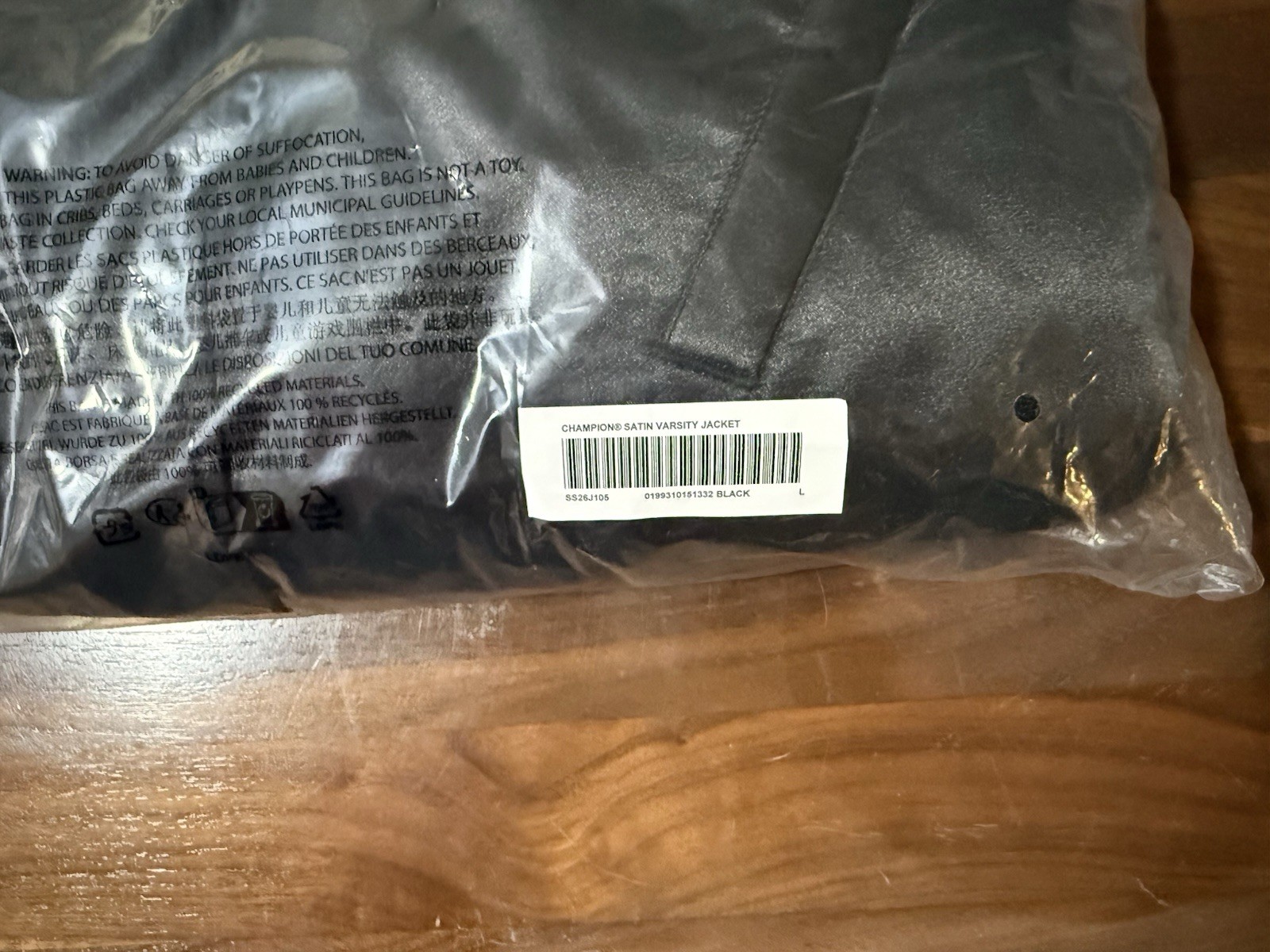 Supreme®/Champion® Satin Varsity Jacket SS26 Black Bomber Men’s Size Large NWT image 7