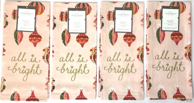 THRESHOLD Retro Christmas Dish Tea Towel Set 4 Cotton Holiday Sparkle Ornaments Pink