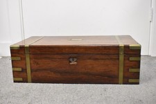 Antique Victorian Brassbound Walnut Military Style Writing Slope/ Box