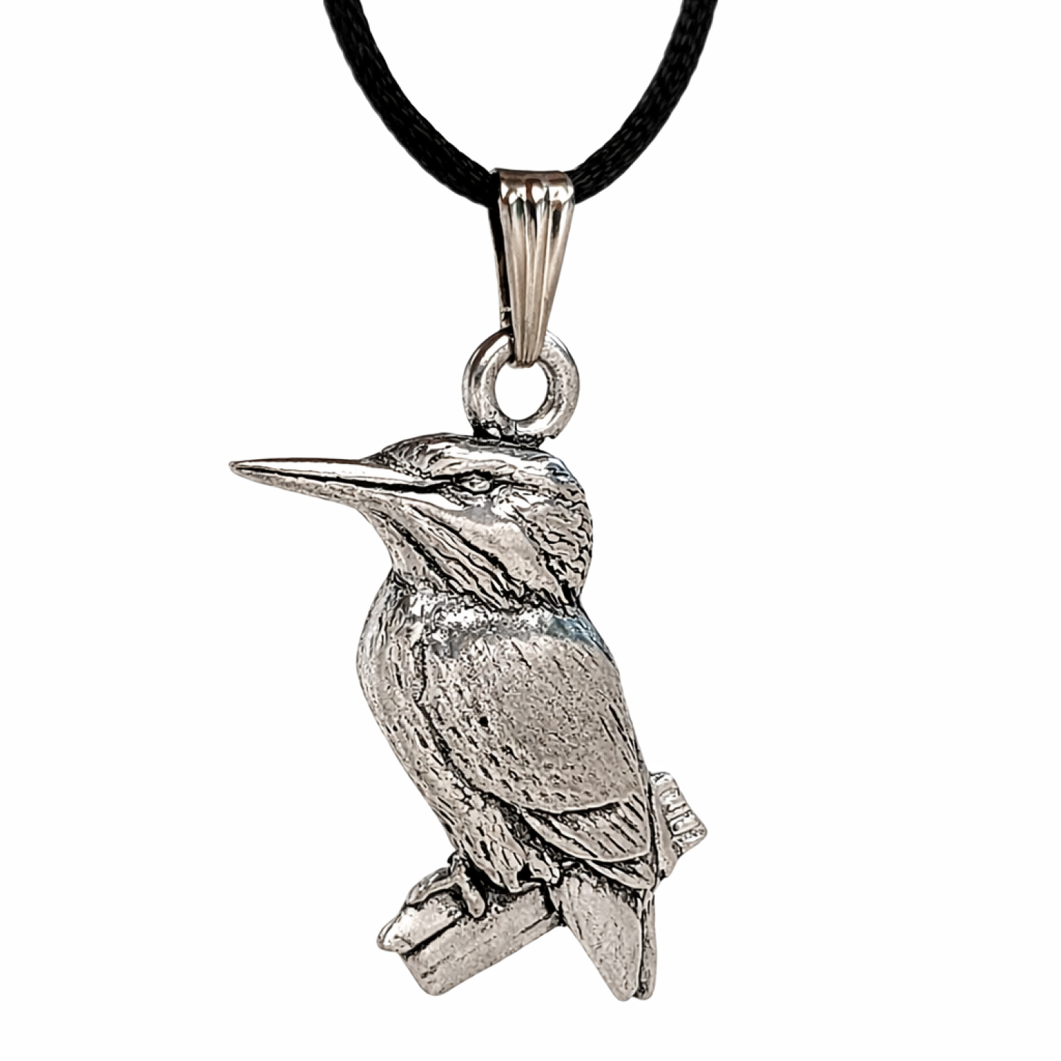 Kingfisher Bird Necklace Pendant Pewter Tie Cord Necklace Jewellery Gift