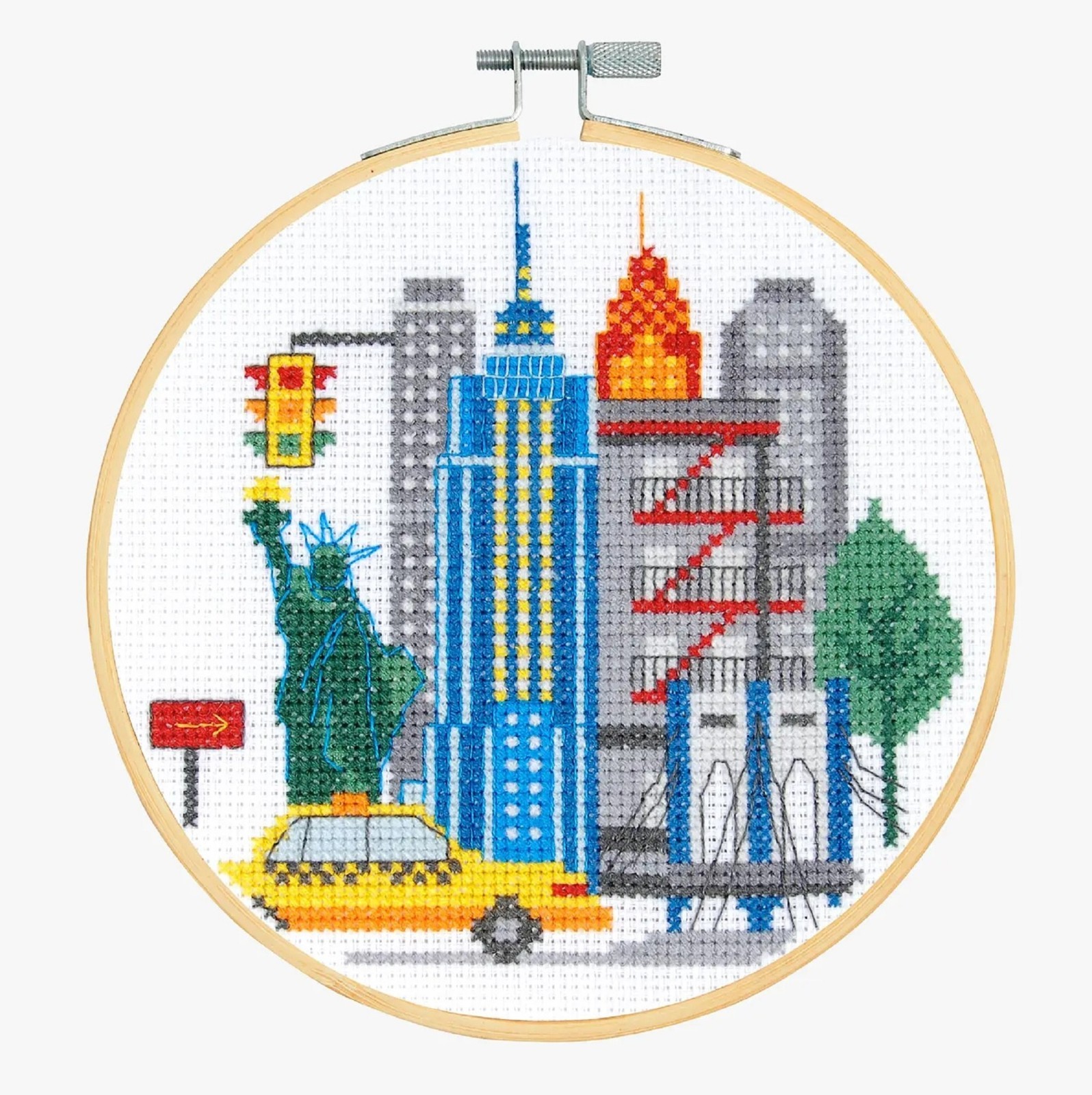 DMC BK1962 New York Cityscape Counted Cross Stitch Kit with embroidery hoop