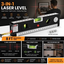 4X Laser Spirit Level Multipurpose 3 in 1 Horizontal Vertical Levels Ruler Tape