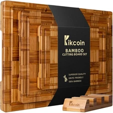Kikcoin Extra Large Bamboo Cutting Boards, Set of 3 Chopping Boards with Juic...
