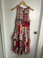 Lapis Patchwork Lined High-Lo Midi Tier Ruffle Sundress L Boho Festival Coquette