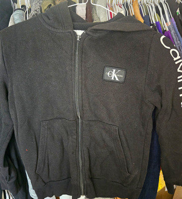 Calvin Klein Jeans Boys Black Solid Full Zip Hooded Hoodie Long Sleeve Size 8