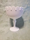 Vintage White Milk Glass Tear Drop Compote Pedestal Bowl Dish 7.5" x 5.5" NICE