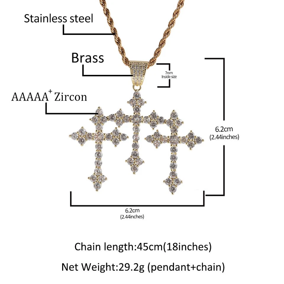 Lujoso PaveTrinity CRUZ Colgante y CADENA CUERDA Conjunto de Collar AAA Circón Hip Hop Foto 2 de 4