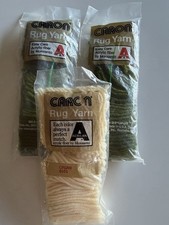 3 Packages Vintage Caron Pre-Cut Acrylic Latch Hook Rug Yarn, Green, Cream