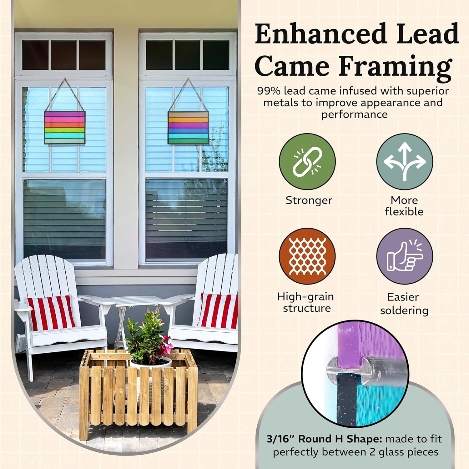 3/16'' round H Lead Came for Stained Glass - 12 Ft H Channel Lead Hobby Came for