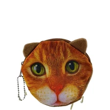 Cat Face Coin Purse Wallet Zipper Bag Change Pouch Key Holder Orange Kitten
