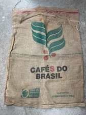 Cafes Do Brasil Burlap Sack Bag Wall Art Decor Advertising Coffee Beans