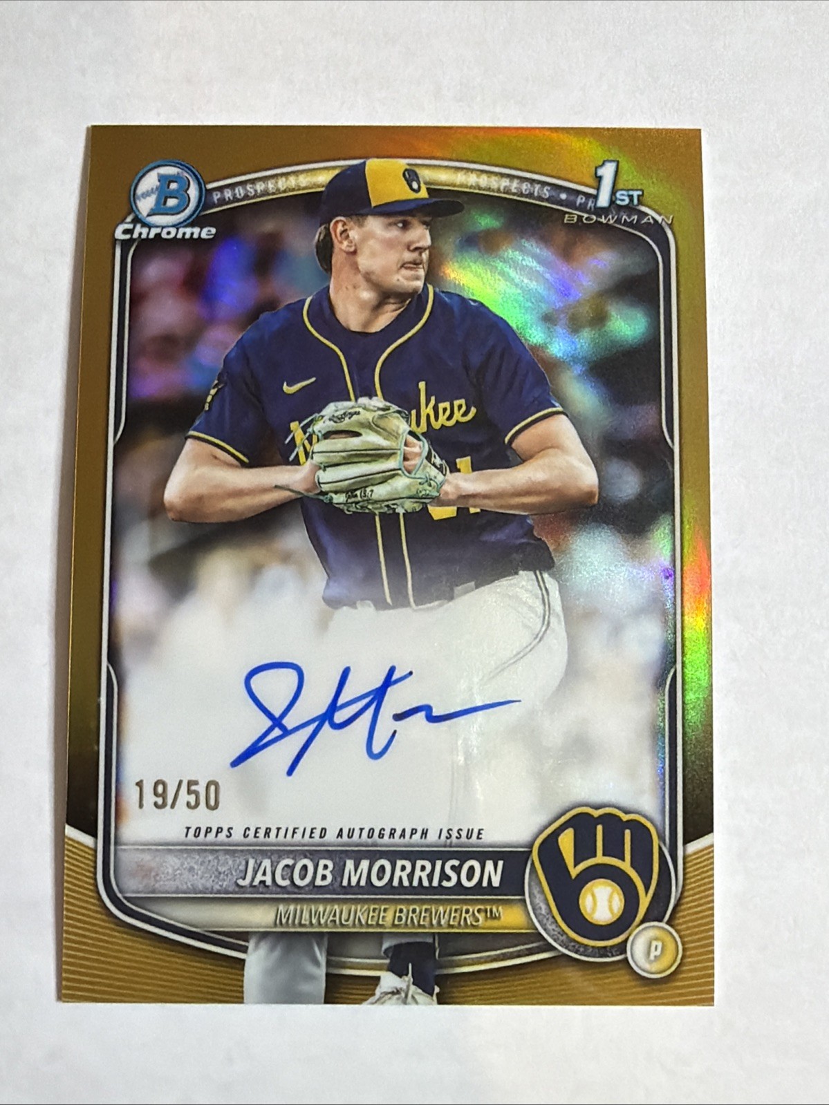 2025 1st Bowman Draft Chrome True Gold Refractor Jacob Morrison Auto 19/50 RC SP