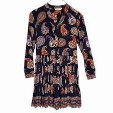 Tory Burch Silk Pleated Paisley Print Navy Blue Knee Length Dress Size 4