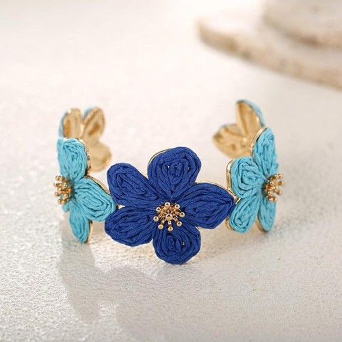 C-shaped Raffia Grass Bracelet Colorful Hand Ring Woven Flower Bangle Daily - Picture 11 of 18