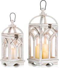 Wooden Candle Lanterns Decorative Indoor Outdoor Set 2 Farmhouse