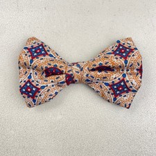 Vintage 1950s Silk Bowtie Geometric Print Clip On Bow Tie Gray/Orange/Blue