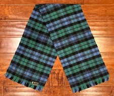 Vintage Highlander Lochcarron New Wool Plaid Scarf Fringe Blue Green Scotland
