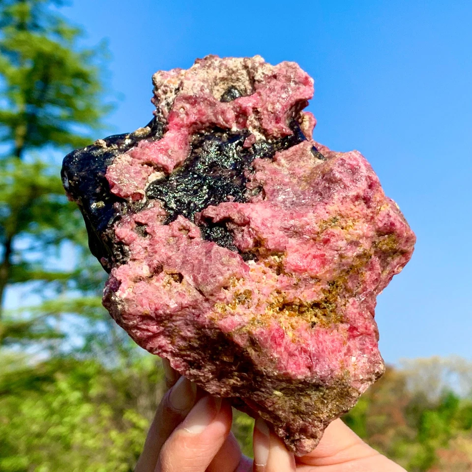 2.28LB Amazing Nature Pink Rhodonite Raw Crystal Mineral Specimen Reiki Healing - Image 3 of 4