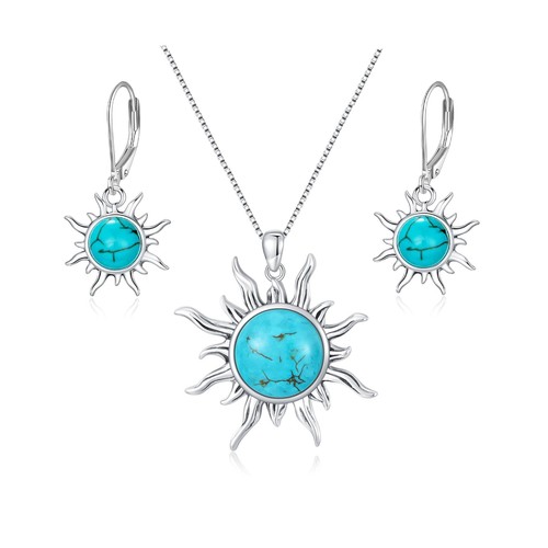 Genuine Sun Turquoise Jewelry Set for Women, Sterling Silver Native American ...