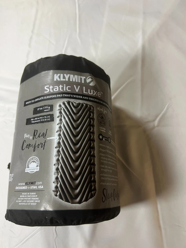 KLYMIT STATIC V LUXE Almohadilla de Viaje para Dormir Camping 76" L x 30" W x 3" H Gris Foto 2 de 4