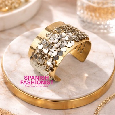 ZARA WOMAN SS26 GOLD/SILVER COMBINATION SEQUIN RIGID BRACELET 1856/344/881