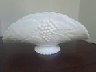 Vintage Milk Glass Grape Leaf Large Folded Pedastaled Fruit Bowl