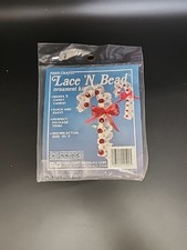 Lace 'n Bead Christmas Ornament Kit Craft Kit Makes 3 Candy Canes NOS Fibre Red